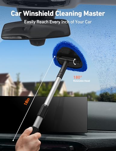 AstroAI 10pcs Windshield Cleaner Tool, Car Interior Detailing Kit with AC Vent Brush, 3 Cleaning Brushes, 4 Microfiber Pads and Spray Bottle, All-Inclusive Cleaning Solution, Car Accessories, Blue - style: with 4 Detailing Brushes