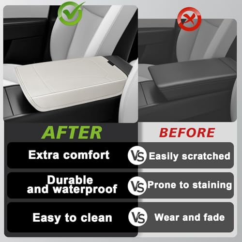 BestEvMod Center Console Armrest Pad Cover Compatible with Tesla Model Y Juniper 2026 2025 Extra Soft Microfiber Vegan Leather Protector Seat Armrest Cover OEM Style (White) - color: White-Regular, size: Juniper