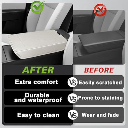 BestEvMod Center Console Armrest Pad Cover Compatible with Tesla Model Y Juniper 2026 2025 Extra Soft Microfiber Vegan Leather Protector Seat Armrest Cover OEM Style (White) - color: White-Regular, size: Juniper