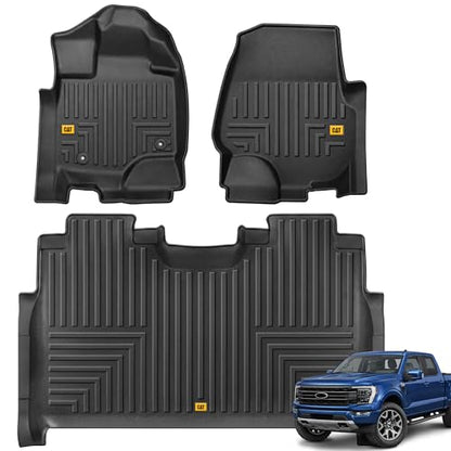 Cat® Floor Mats for 2015-2026 Ford F-150 SuperCrew Cab, Front & Rear, All Weather Protection 3D Contour Fit Custom Fit Floor Liners, Black - style: Ford F-150 SuperCrew Cab (2015-2026)