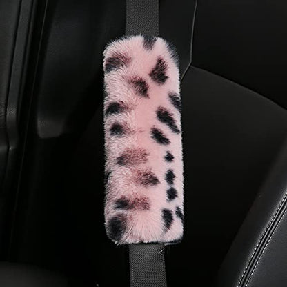 Pinbola 5pcs in 1 Set Faux Wool Steering Wheel Cover Soft Fluffy Handbrake Cover & Gear Shift Cover & 2pcs Seat Belt Shoulder Pads Warm Universal Fit for 15 Inch (L-Pink) - color: L-Pink