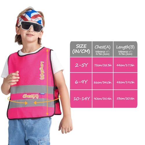 A-SAFETY kids High Vis Reflective construction Safety vest - color: Pink, size: 6-9Year