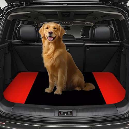 Universal Car Trunk Mat 29" x 39", Red Stripes Print All Weather Trunk Protection Cargo Liner,Durable Cargo Mat Rear Trunk Liner, Stylish Vehicle Interior Accessories Suitable for Most Car Models - color: Red Stripes