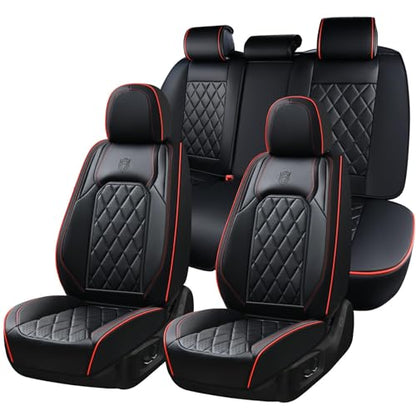 Coverado Car Seat Covers Full Set, Luxury Faux Leather Waterproof Seat Covers, Black Car Seat Covers, Universal Car Seat Protector Leather Car Seat Cushion, Carseat Cover Fit Most Cars, Black&Red - color: A-Black&Red, size: Fullset