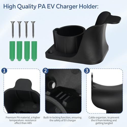 EV Charger Holder Wall Mount, EV Charging Cable Holder for SAE J1772 Charger - Electric Car Charging Cable Hook, Electric Vehicle Wall-Mount Charger Nozzle Holster Dock ev Charger Accessories