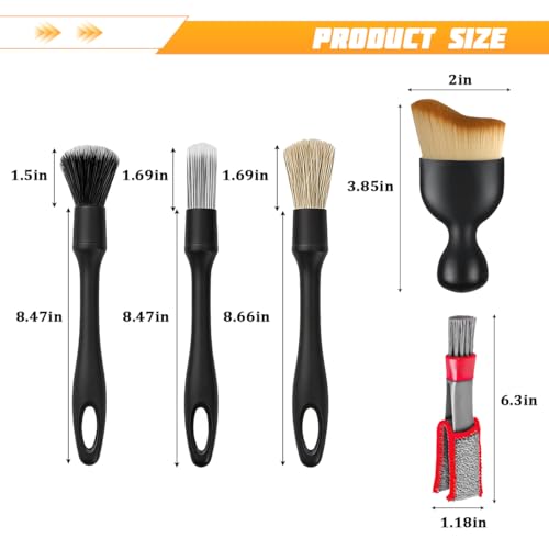 6PCS Car Detailing Brush Kit, Includes Ultra Soft No Scratch Boars & Vent Duster Brush, Multi-Use Automotive Dusting Cleaning Kit for Exterior Interior, Universal for Vehicles - size: 6 PCS