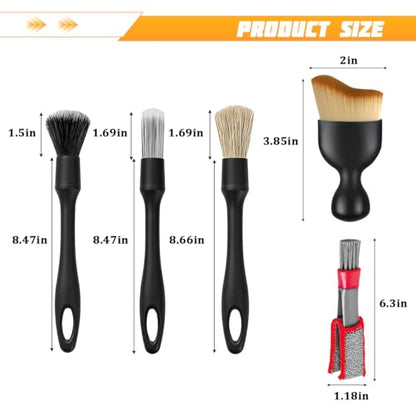 6PCS Car Detailing Brush Kit, Includes Ultra Soft No Scratch Boars & Vent Duster Brush, Multi-Use Automotive Dusting Cleaning Kit for Exterior Interior, Universal for Vehicles - size: 6 PCS