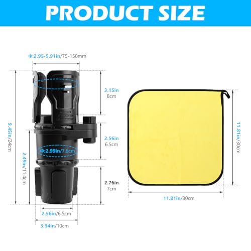 2 in 1 Car Cup Holder Expander, Multifunctional Expandable Car Cup with 360° Rotating Cup Holder Adapter Extender for Car with Adjustable Base Cup Holder Organizer for Large Water Cups and Drinks