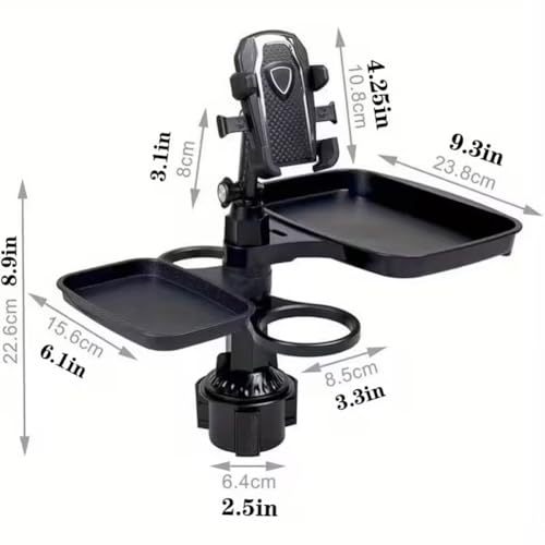 5 in 1 Car Table Tray，Mobile Phone Holder Car Cup Holder Tray ，360° Rotation Cup Holder Tray for Car，Compatible with Vehicles, Car, Road Trip Essentials