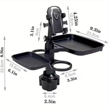5 in 1 Car Table Tray，Mobile Phone Holder Car Cup Holder Tray ，360° Rotation Cup Holder Tray for Car，Compatible with Vehicles, Car, Road Trip Essentials