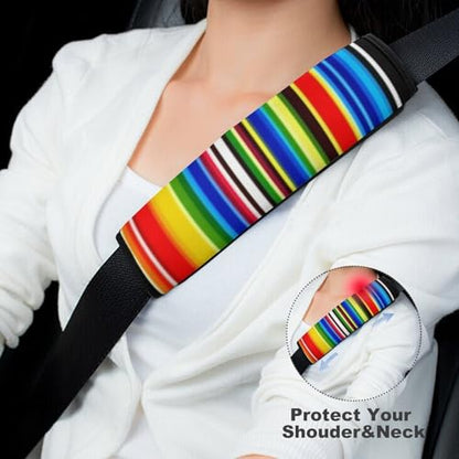 Men's Car Belt Covers 2PCS Fashion Cushion Pad Car Shoulder Strap Harness Pad Mexican Blanket Stripes - color: Color349