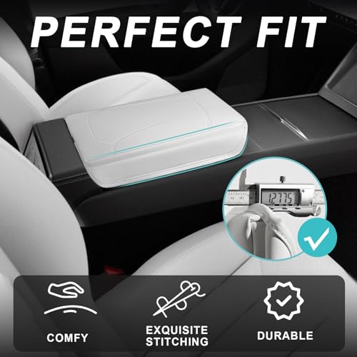 BestEvMod Thickened Center Console Armrest Pad Cover Compatible with Tesla Model Y Juniper 2026 2025 Extra Soft Microfiber Vegan Leather Protector Seat Armrest Cover OEM Style (White) - color: White-Thickened, size: Juniper