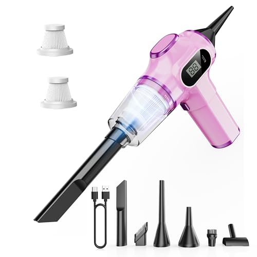 Pink Car Vacuum Cleaner,Portable Mini Cordless Small Handheld Vacuum Cleaner with LCD Display and Multi-Nozzles Powerful Hand Held Vacuums for Car,Pet Hair,Home,Office,Sofa,Keyboard - color: Pink