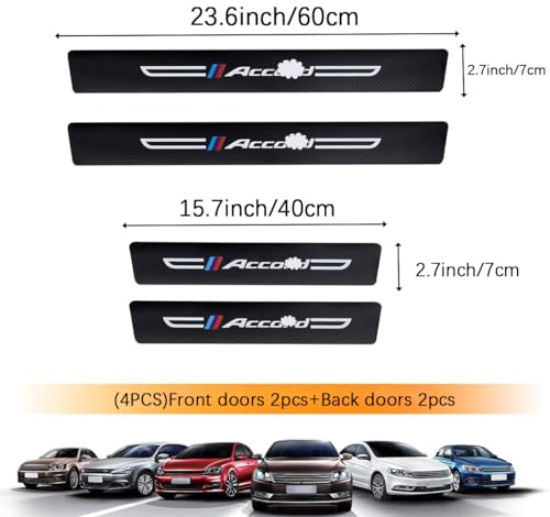 4PCS Carbon Fiber Leather Car Door Sill Protectors,Black Car Door Sill Scuff Plate,Front & Rear Car Door Threshold Guards