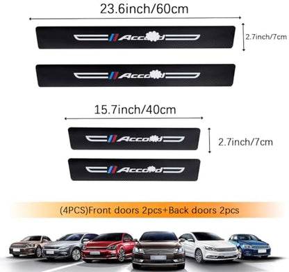 4PCS Carbon Fiber Leather Car Door Sill Protectors,Black Car Door Sill Scuff Plate,Front & Rear Car Door Threshold Guards