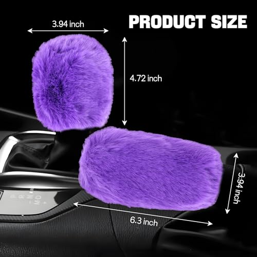 Hovom 2PCS Fluffy Car Gear Shift Knob Cover & Handbrake Cover, Soft Plush Hand Brake Handle & Gear Shift Cover for Women Girls, Universal Comfortable Warm Furry Car Accessories (Purple) - color: Purple