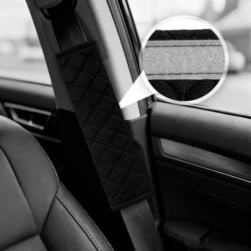 2PCS Car Seat Belt Pads Cover, Fluffy Car Seatbelt Covers, Soft Car Seat Belt Strap Cushion Protect Your Neck and Shoulder, Driving Seat Belt Shoulder Strap Cover for Most Autos (Black) - color: Black
