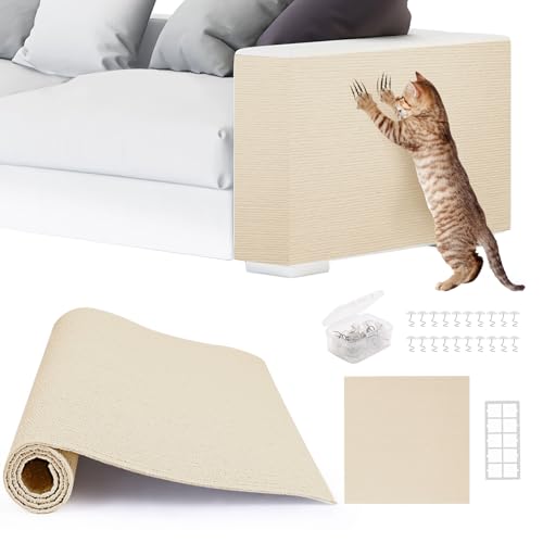 2pack Cat Scratch Couch Furniture and Wall Protector | Adhesive Cat Scratch Pad for Covering Cat Tower, DIY Climbing Cat Scratcher Couch Protector from Cat Claws Scratching (Off-White) - color: Off-White, size: 2 Pack