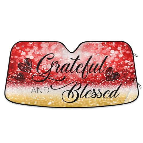 Dussdil Grateful and Blessed Red Gld Sparkling Car Windshield Sunshades Sun Shade Reflective Protector Visor Cover Shades for Truck SUV Front Window 57x32 in - color: Multi 04, size: 57 inch * 31.5 inch