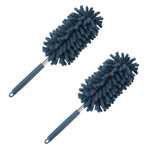 2PCS Car Interior Duster with Extension Pole – Washable Microfiber Dusters Detailing Brushes with Bendable Head, Long Handle Cleaning Duster Tool for Car Dash, Vents, Window, Furniture, Office (Blue) - color: Blue