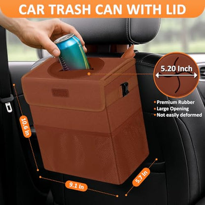 Vankor Car Trash Can, Brown, 2.2 Gallons Capacity, Waterproof, Polyester Material, Adjustable Strap, Hanging Design, Leakproof Lining, 100% PEVA Thickness - color: Brown, size: 2.2 Gallons