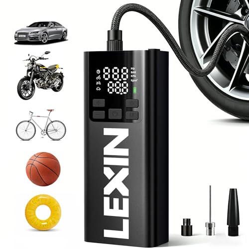 LEXIN P5 Tire Inflator Portable Air Compressor, 150PSI Electric Air Pump for Car Tires, 5000mAh Rechargeable Tire Inflator with Digital Pressure Gauge & Auto Shut-Off for Car, Motorcycle, Bike & Ball - size: P5