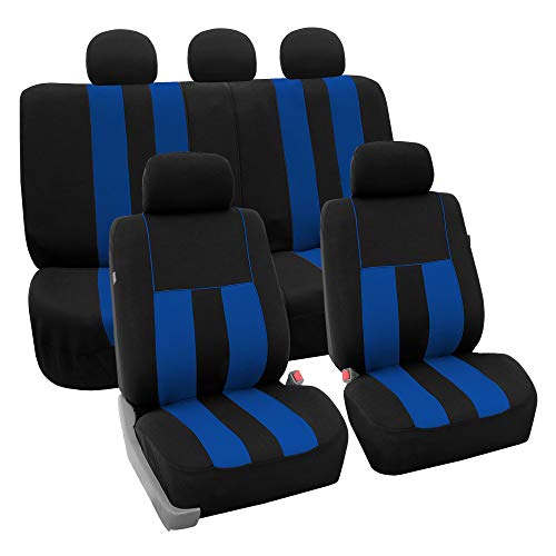 FH Group Striking Striped Car Seat Covers – Full Set, Universal Fit for Front Low Back Seats, Airbag Compatible, Rear Split Bench, Washable Seat Covers for Cars, SUVs, Vans, Sedans – Blue - color: Blue, size: Full Set
