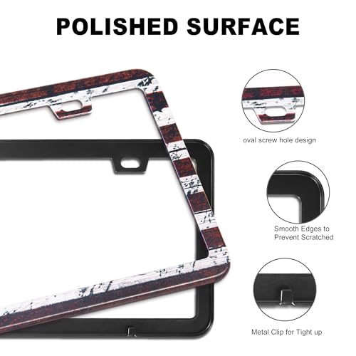 American Flag License Plate Frame, Premium Fashion Matte Aluminum Holder with 2 Holes, 2 Pcs US Flag Universal Car Frame Waterproof Rust-Proof, Including Screws, Caps and Rattle Proof Pads - color: US Flag