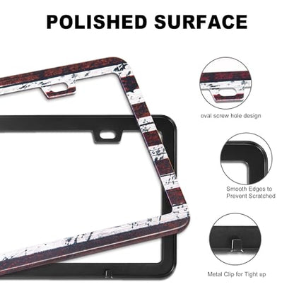 American Flag License Plate Frame, Premium Fashion Matte Aluminum Holder with 2 Holes, 2 Pcs US Flag Universal Car Frame Waterproof Rust-Proof, Including Screws, Caps and Rattle Proof Pads - color: US Flag