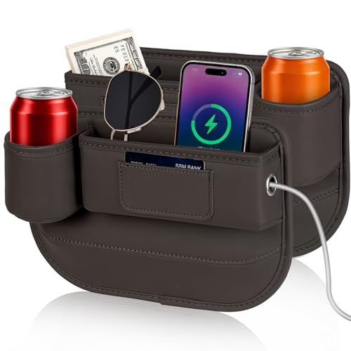 Kwak's Car Seat Gap Filler Organizer (2PC) – Fits 0.2"-1.2" Gap Premium Leather Car Console Organizer for Phone/Keys – Universal Front Seat Organizer for Car SUV Truck (Brown) - color: Brown