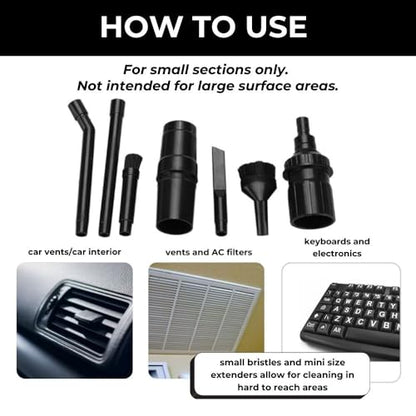 8-Piece Universal Micro Shop Vacuum Kit - Flexible and Multi-Purpose Vacuum Attachments - Crevice Tool, Brush, Nozzle, and Extension Wands, Ideal Shop Vac Attachment Replacement