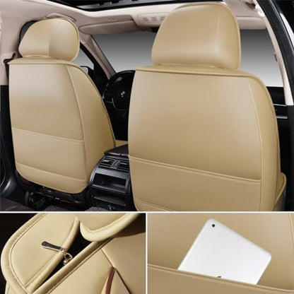 OASIS AUTO Car Seat Covers Full Set Premium Waterproof Full Coverage Faux Leather Luxury Universal Fit for SUV, Sedan, Pick-up Truck, Premium Interior Protectors (OD-008 Tan) - color: Tan