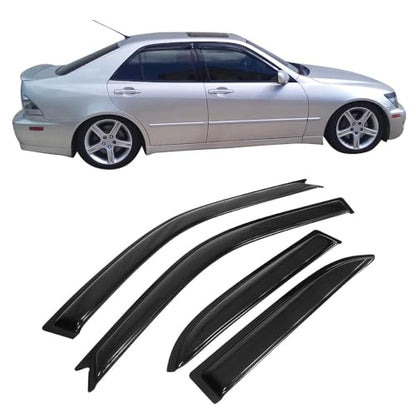 Window Visor Compatible with 2001-2005 Lexus Is300 4 Door, Slim Style Acrylic Smoke Tinted Sun Rain Wind Guards Shield Vent by IKON MOTORSPORTS, 2002 2003 2004