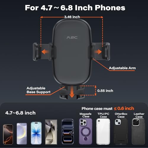 APPS2Car Car Phone Holder, Gel-Lock Strong Suction Phone Holders for Your Car Dashboard/Windshield, Dual-Axis Damping Arm, Ultra Stable Easy Clamp Car Phone Mount Stand for iPhone, Samsung, Google