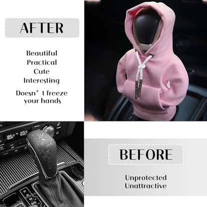 vvag Gear Shift Hoodie, Hoodie Car Gear Shift Cover, Car Shift Knob Hoodie, Automotive Interior Accessories, Universal Fit Knob Cover Gift (Red+Pink) - color: Red+Pink