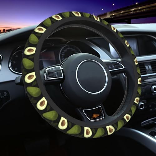 Avocado Steering Wheel Cover With 2 Car Coasters Non Slip Neoprene For Women Men Universal 15 Inch - color: Avocado