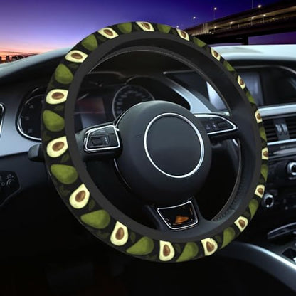 Avocado Steering Wheel Cover With 2 Car Coasters Non Slip Neoprene For Women Men Universal 15 Inch - color: Avocado