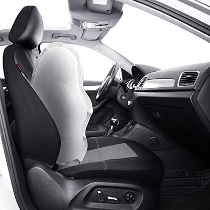 P&J AUTO Leather and Mesh Car Seat Cover Full Set in 9pcs Universal Fit for Cars Trucks Vans & SUVs Airbag Compatible (Grey) - color: Gray