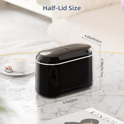 PAVSTINE Mini Trash Can for Desk with 5 Rolls of Trash Bags, Small Press-Top Countertop Garbage Bin, Removable Waste Basket for Bedroom, Vanity, Coffee Table, Kitchen (Black Half-Lid) - color: Black Half-Lid