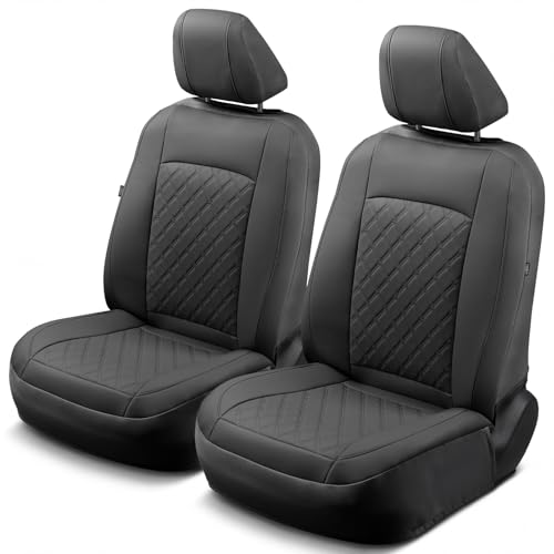 GIANT PANDA 2PCS Front Car Seat Cover for Toyota Rav4 Camry Highlander Corolla Prius Corolla Cross Venza Avalon, Faux Leather Bucket Seat Covers (Black) - color: Solid Black-Luxury Edition, size: Two Front