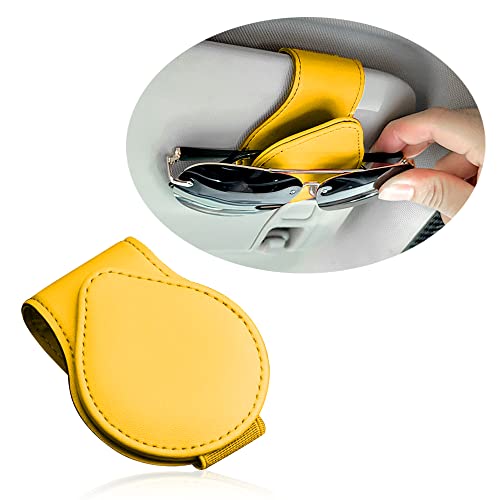 OFBAND Magnetic Sunglass Holder for Visor, PU Leather Car Organizer, Universal Accessory (Yellow) - color: Yellow