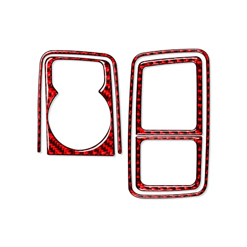 Carbon Fiber Car Gear Shift Knob Console Panel Cover Trims Rotary Shifter Compatible with Dodge Ram 1500/2500/3500 2013 2014 2015 Interior Accessories Red (Kit-F 5Pcs) - color: Red 15