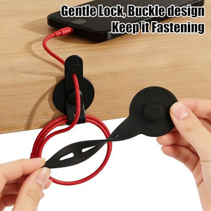 8Pcs Silicone Cable Straps, Self Adhesive Cable Management Under Desk, Reusable Cable Clip, Wire Organizers for Cords, Cord Holder for Home, Kitchen, Office, Bedroom, Car (Black)