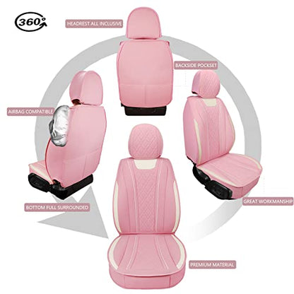 SanQing Car Seat Covers Full Set, Super Luxurious Heavy Duty Waterproof Leather Automotive Vehicle Cover for Cars SUV Pick-up Truck, Universal Non-Slip Seat Car Accessories (Full Set/Pink) - color: Full Set/Pink