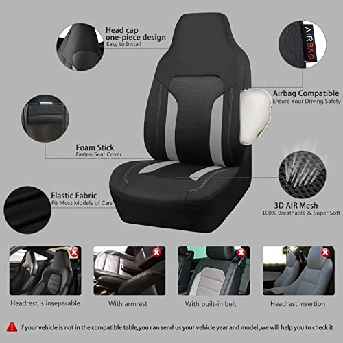 CAR PASS Bucket Gray Car Seat Cover Front Seats, 3D Air Mesh-100% Breathable Sporty Fabric High Back Airbag Compatible, Universal Fit Automotive SUV Truck Sedan Vans, Two Front 2 Piece Black Gray - color: Black Gray, size: Two Front Seats