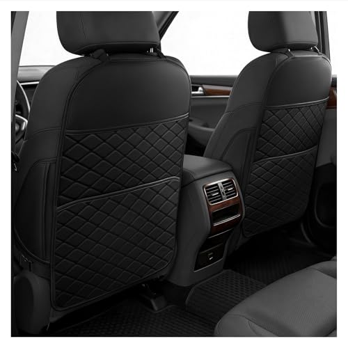 Seat Back Protectors for Kids, Car Kick Mats for Back of Front Seats with Large Pocket Organizer, Waterproof, Protects Against Dirt, Scuffs & Scratches, Fits Most Vehicles, 2PCS (Black) - color: Black