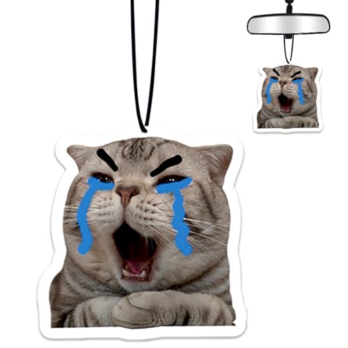 Funny Crying Cat Air Freshener Hanging for Car Scented Ornaments Mirror Cute Car Fresheners Cats Car Accessories Auto Interior Decor Scent Home Bathroom Closet Cat Gifts for Women Men - color: Crying Cat