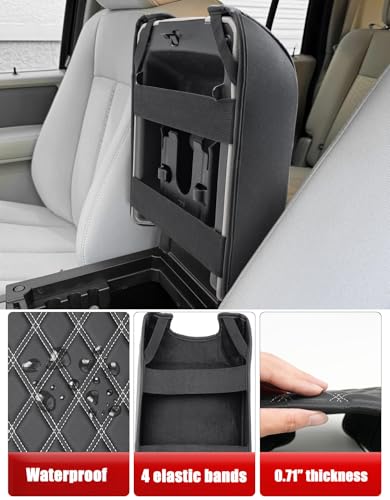 KBH Center Console Armrest Cover for F150 2004-2014, Lincoln Mark LT 2006-2008, Ford Expedition 2007-2017, Anti-Scratch, Black-Gray Stitch (Fits Bucket Seat Console Only) - size: Bucket Seat, 04-14 F150, Gray Stitch