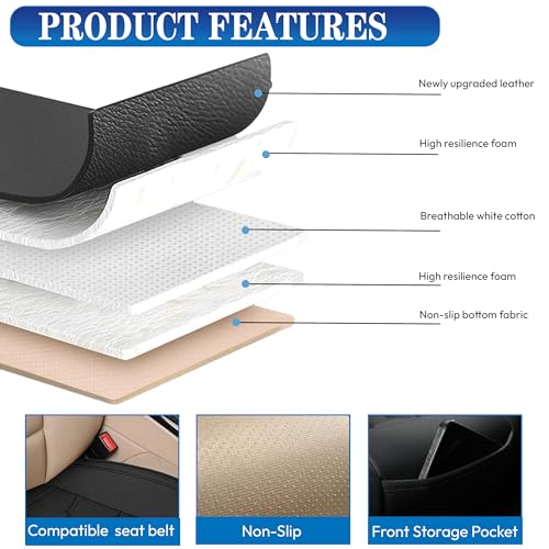 Car Seat Cover Front Bottom Seat Cushion Cover, PU Leather Breathable Anti-Slip and Full Wrap Driver with Front Storage Pocket, Car Seat Accessories, Universal Fit for 95% of Vehicles