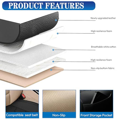 Car Seat Cover Front Bottom Seat Cushion Cover, PU Leather Breathable Anti-Slip and Full Wrap Driver with Front Storage Pocket, Car Seat Accessories, Universal Fit for 95% of Vehicles